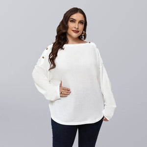 Womens Solid Color Plus Size Long Sleeve Loose Top SIZE XL-4XL