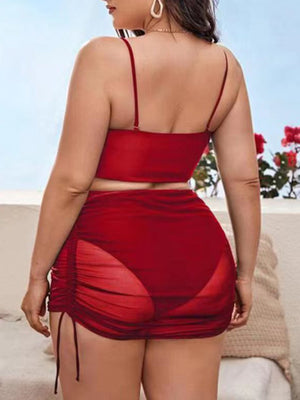 Womens Plus Size Sling Backless Mesh Drawstring Bikini Set SIZE L-4XL