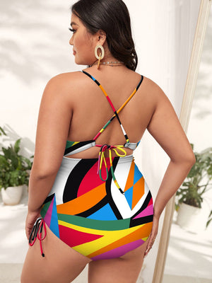 Womens Plus Size Printed Push Up Hollow Out One Piece Swimsuit SIZE L-4XL